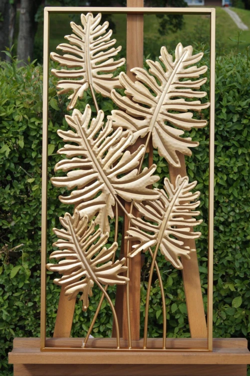 DEKORACJA ŚCIENNA LIŚCIE ZŁOTE 40x2x80cm