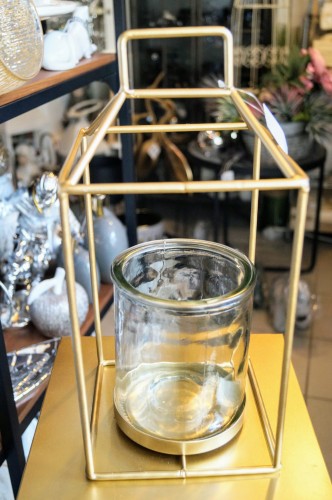LATARNIA METALOWA ZŁOTA ŚREDNIA 33cm
