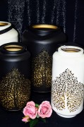 LAMPION MAXI CZARNY Z LIŚCIEM I AKSAMITNĄ RĄCZKĄ