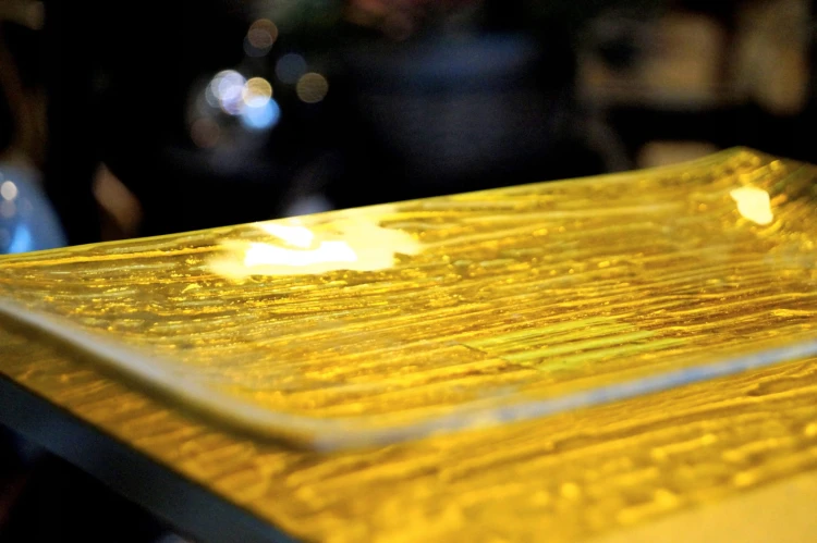 PODSTAWKA SZKLANA ŻÓŁTA 25x15cm