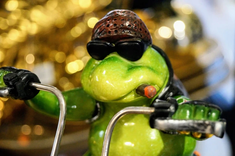 FIGURKA ŻABA MOTOCYKLISTA
