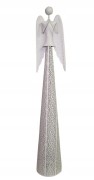 ANIOŁ METALOWY BIAŁY ŚWIECZNIK AŻUR 116CM