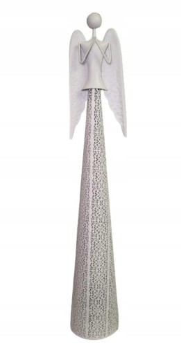 ANIOŁ METALOWY BIAŁY ŚWIECZNIK AŻUR 116CM