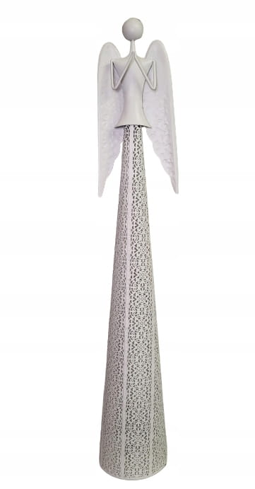 ANIOŁ METALOWY BIAŁY ŚWIECZNIK AŻUR 116CM