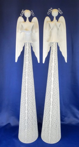 ANIOŁ METALOWY BIAŁY ŚWIECZNIK AŻUR 116CM