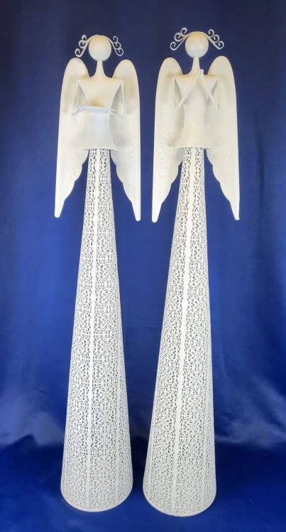 ANIOŁ METALOWY BIAŁY ŚWIECZNIK AŻUR 116CM