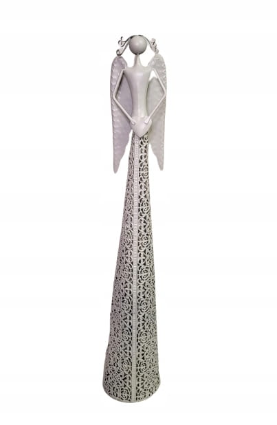 ANIOŁ Z SERCEM METALOWY BIAŁY ŚWIECZNIK AŻUR 68CM