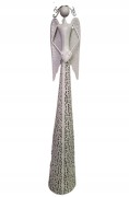 ANIOŁ Z SERCEM METALOWY BIAŁY ŚWIECZNIK AŻUR 68CM