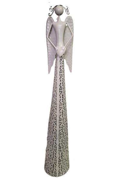 ANIOŁ Z SERCEM METALOWY BIAŁY ŚWIECZNIK AŻUR 68CM