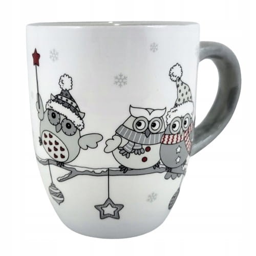 CERAMICZNY KUBEK ŚWIĄTECZNY Z ZIMOWYMI SOWAMI 14 x 9,5 x 10,8 cm