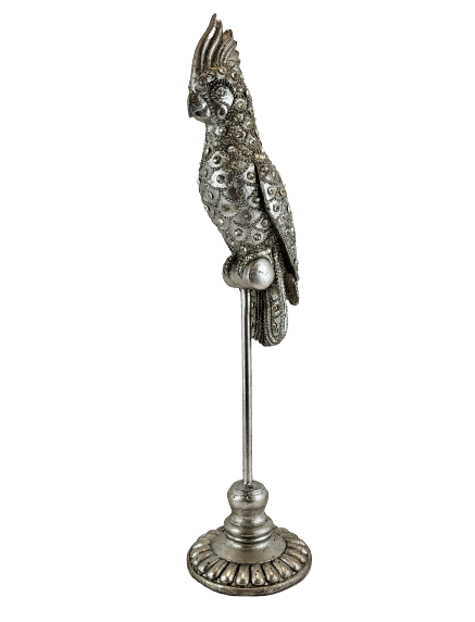 FIGURKA PAPUGA SREBRNA Z CYRKONIAMI 33 CM