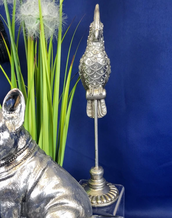 FIGURKA PAPUGA SREBRNA Z CYRKONIAMI 33 CM