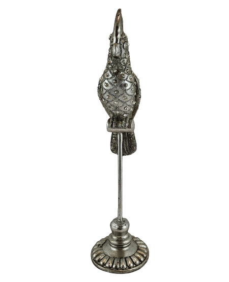 FIGURKA PAPUGA SREBRNA Z CYRKONIAMI 33 CM