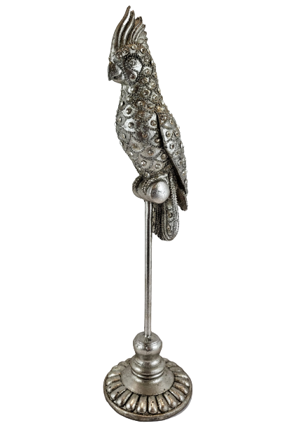 FIGURKA PAPUGA SREBRNA Z CYRKONIAMI 33 CM