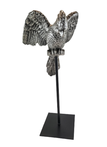 FIGURKA PAPUGA SREBRNA NA STOJAKU 34 CM