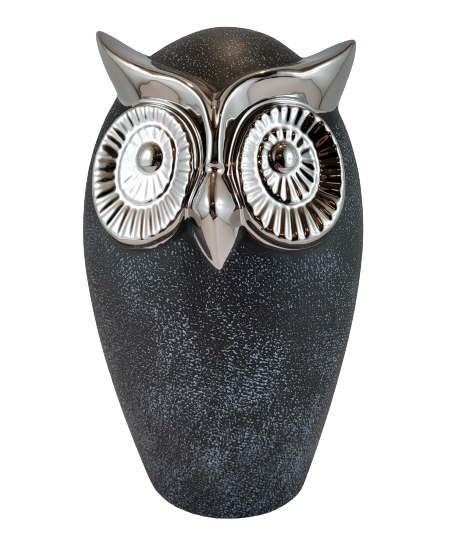 FIGURKA SOWA SZARO SREBRNA 20 cm