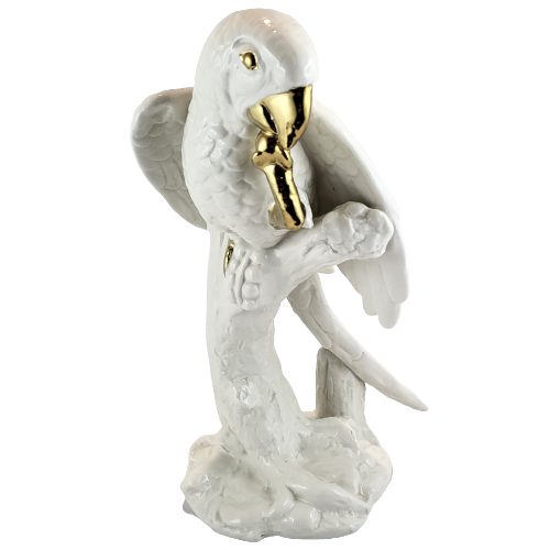FIGURKA PAPUGA CERAMICZNA NA GAŁĘZI