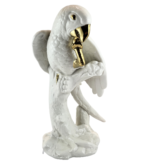 FIGURKA PAPUGA CERAMICZNA NA GAŁĘZI