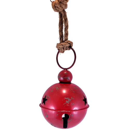 WISZĄCY METALOWY DZWONEK CZERWONY 20 x 32 CM