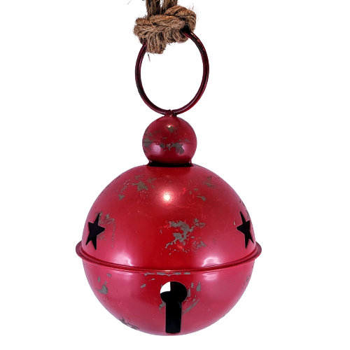 WISZĄCY METALOWY DZWONEK CZERWONY 20 x 32 CM