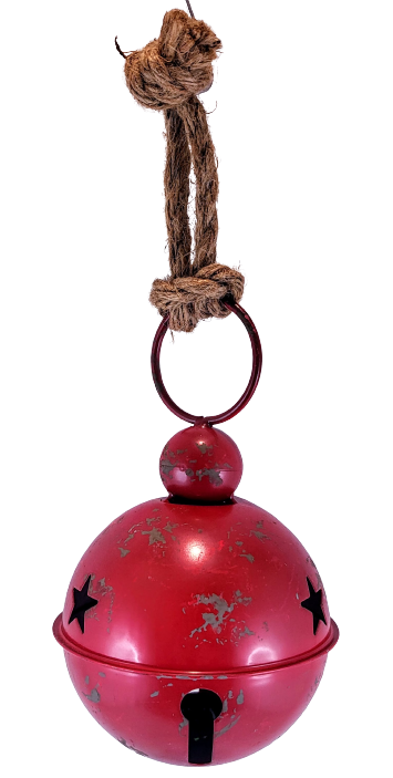 WISZĄCY METALOWY DZWONEK CZERWONY 20 x 32 CM