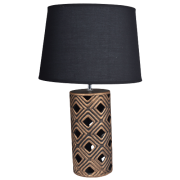 LAMPA CERAMICZNA ZŁOTO-CZARNA Z CZARNYM ABAŻUREM