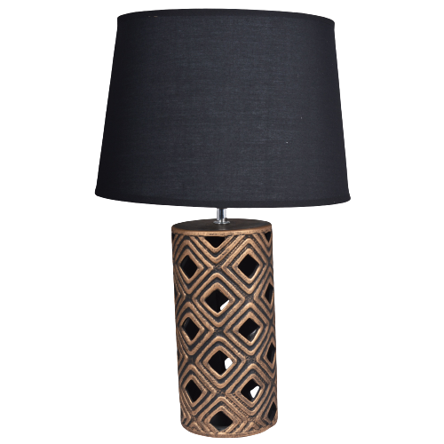 LAMPA CERAMICZNA ZŁOTO-CZARNA Z CZARNYM ABAŻUREM