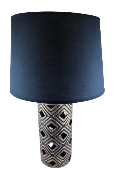 LAMPA CERAMICZNA ZŁOTO-CZARNA Z CZARNYM ABAŻUREM