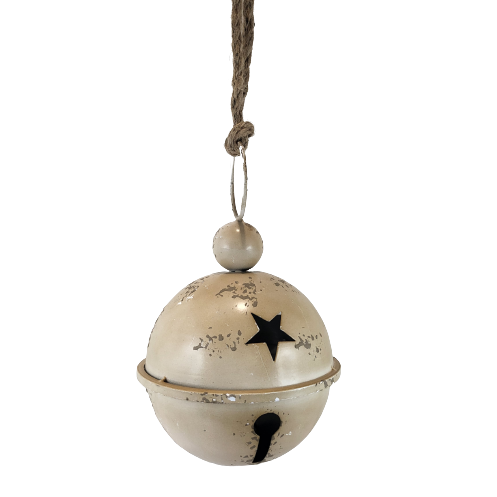 WISZĄCY METALOWY DZWONEK BEŻOWY 17 x 27 CM