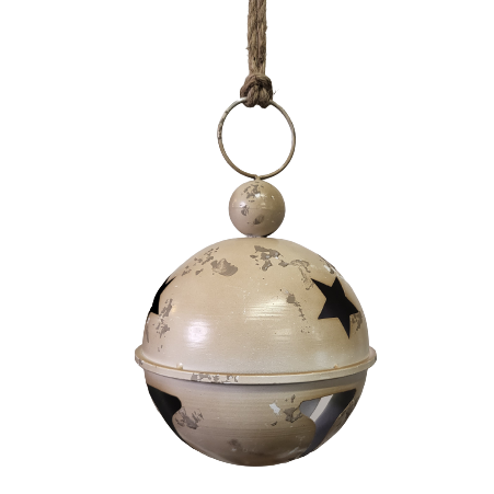 WISZĄCY METALOWY DZWONEK BEŻOWY 20 x 32 CM