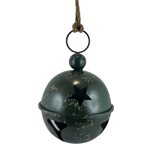 WISZĄCY METALOWY DZWONEK ZIELONY 12x29 CM
