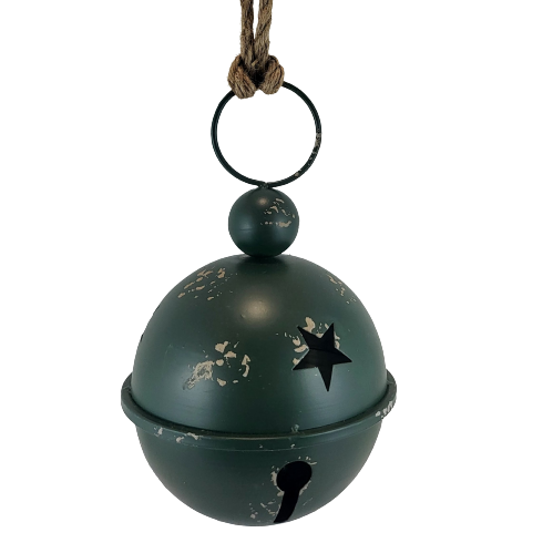 WISZĄCY METALOWY DZWONEK ZIELONY 17x27 CM