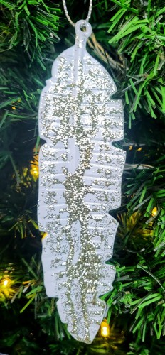 LIŚĆ METALOWY DŁUGI BIAŁO-SZAMPAŃSKI 13x3cm