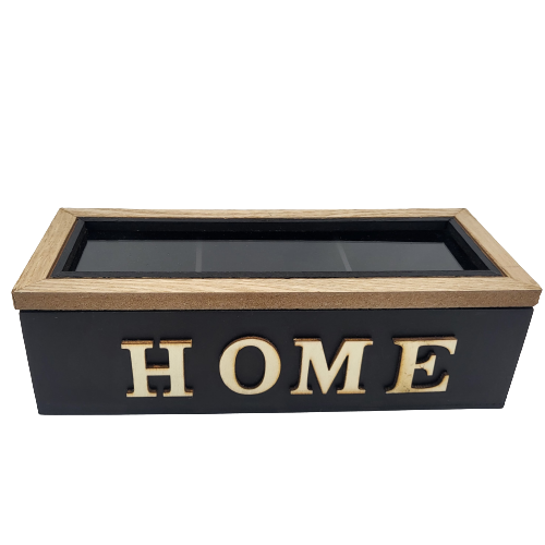 DREWNIANE PUDEŁKO NA HERBATĘ PROSTOKĄTNE HOME