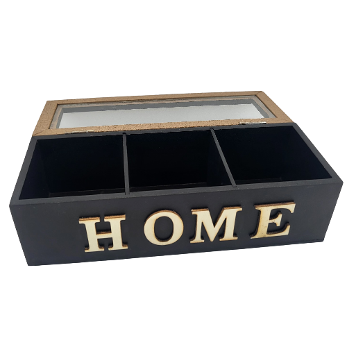 DREWNIANE PUDEŁKO NA HERBATĘ PROSTOKĄTNE HOME