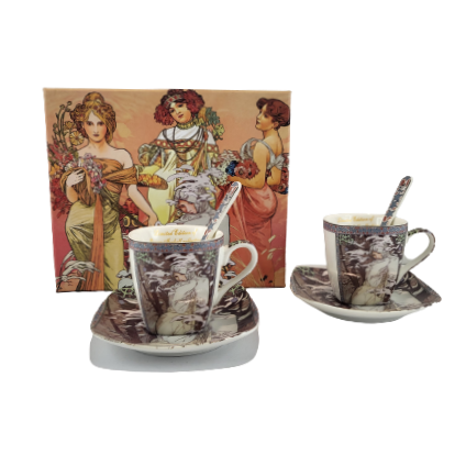 ZESTAW FILIŻANEK ESPRESSO Z ŁYŻECZKĄ A. MUCHA
