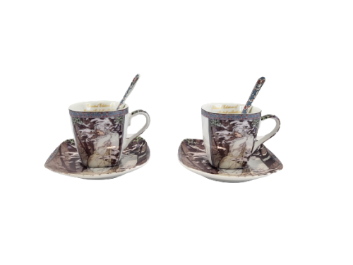 ZESTAW FILIŻANEK ESPRESSO Z ŁYŻECZKĄ A. MUCHA