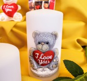 ŚWIECA PARAFINOWA TEDDY WALEC ŚREDNI BIAŁY WALENTYNKI