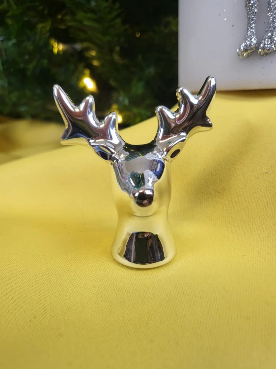 GŁOWA RENIFERA CERAMICZNA SREBRNA MINI