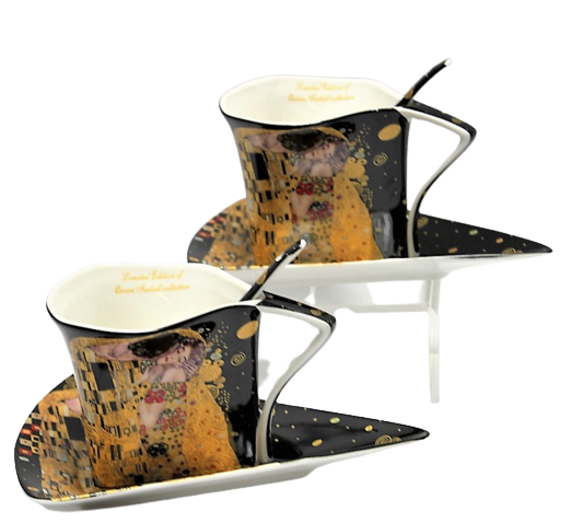 KOMPLET 2 FILIŻANEK KLIMT POCAŁUNEK W SERCU