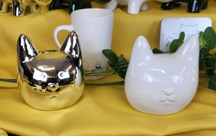 SKARBONKA CERAMICZNA GŁOWA KOTA SREBRNA KOT