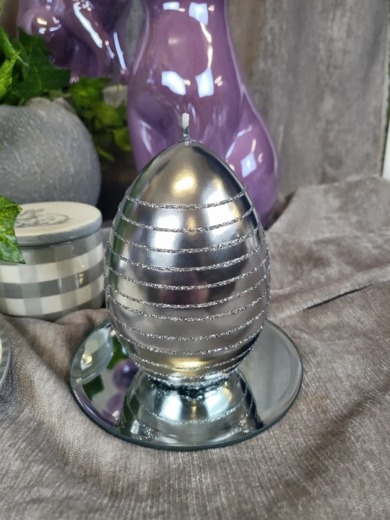 ŚWIECA ANDALO LUSTRO JAJKO DUŻE SREBRNE 11CM