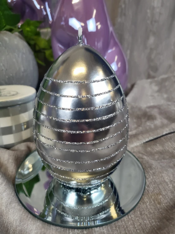 ŚWIECA ANDALO LUSTRO JAJKO DUŻE SREBRNE 11CM