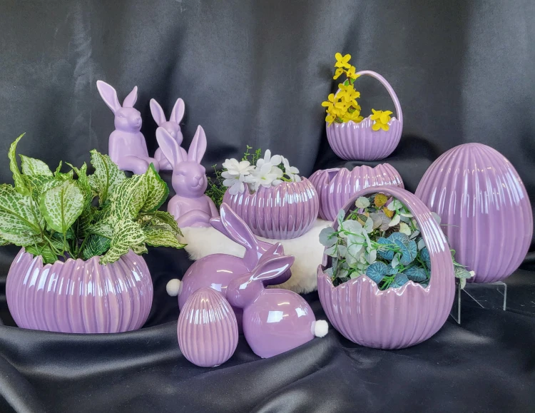 JAJKO CERAMICZNE LAWENDOWE KARBOWANE 17CM