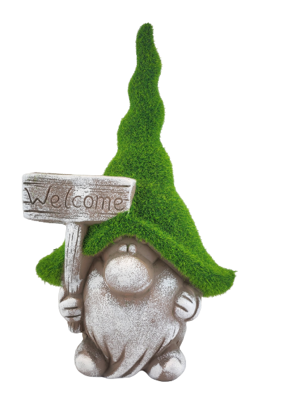CERAMICZNY KRASNAL Z TABLICZKĄ WELCOME W ZIELONEJ CZAPCE 31cm