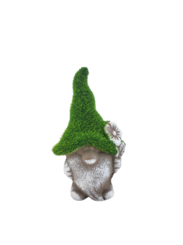 CERAMICZNY KRASNAL Z KWIATKIEM W ZIELONEJ CZAPCE 14cm