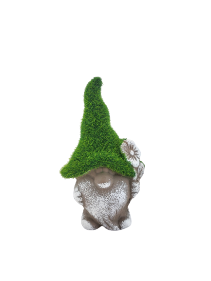 CERAMICZNY KRASNAL Z KWIATKIEM W ZIELONEJ CZAPCE 14cm