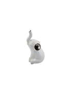FIGURKA SŁOŃ SŁONIK  SIEDZĄCY CERAMICZNY BIAŁO-SREBRNY