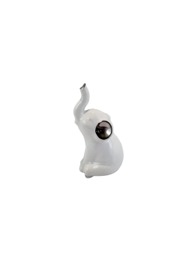 FIGURKA SŁOŃ SŁONIK  SIEDZĄCY CERAMICZNY BIAŁO-SREBRNY