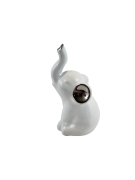FIGURKA SŁOŃ SŁONIK  SIEDZĄCY CERAMICZNY BIAŁO-SREBRNY